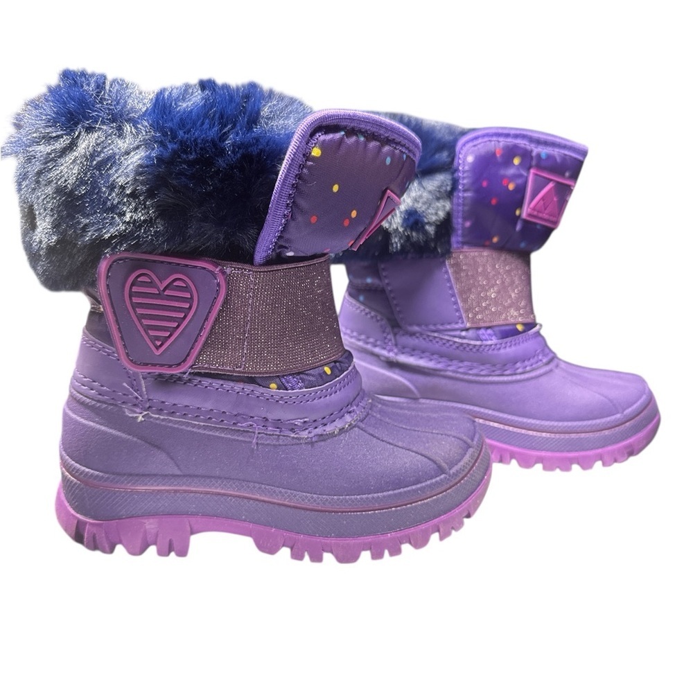 Kids Purple and Blue Winter Boots with Heart Detail | Size 7